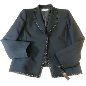 Tahari Black Blazer Jacket Women’s Size 16 NWT Polka Dot Ruffle Trim $290 MSRP